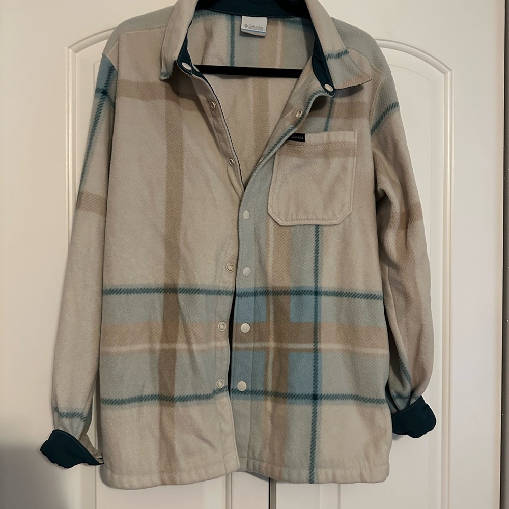 Columbia Beige and Blue Plaid Men's Shirt Jacket